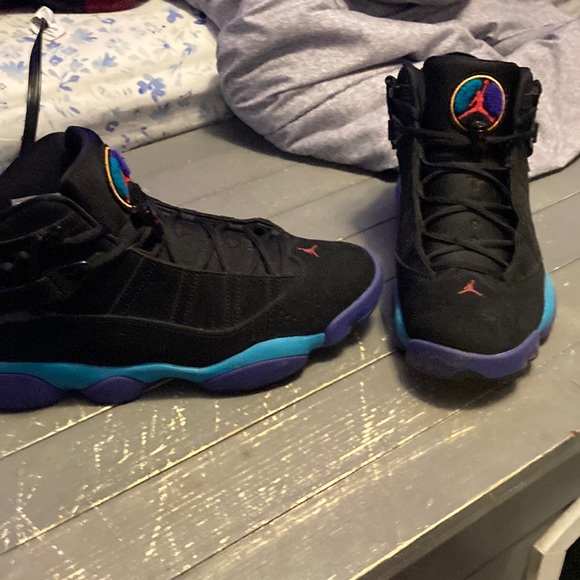 Jordan 6 rings size 10.5 color black teal and purple excellent condition - Picture 1 of 3
